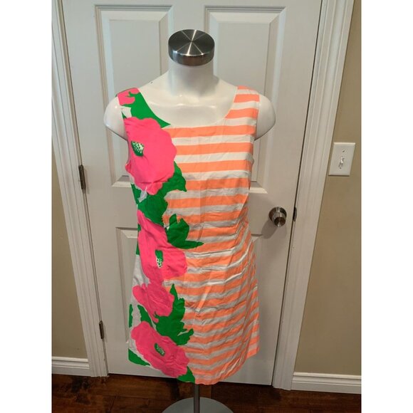 Lilly Pulitzer Delia Orange & White Striped Sunrise Print Mini Shift Dress Sz 4 - Picture 2 of 6